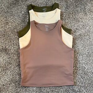 Lot of 3 Colorfulkoala Womens High Neck Tank Tops (Ivory, Green, Brown - Size M)